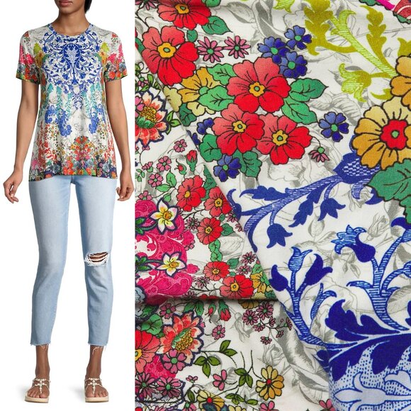 Johnny Was Shellinay Favorite Short Sleeves Crew Swing Tee Top L Bamboo $120 - Picture 3 of 16